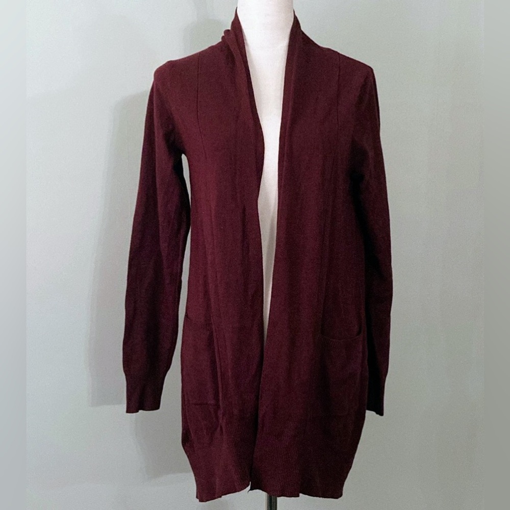 DREAMERS BY DEBUT Open Front Long Burgundy Cardigan
